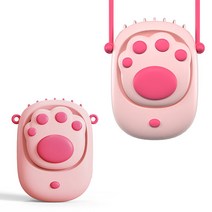 케바케 고양이 어린이 휴대용 넥 목걸이 무선 선풍기, tp084-C, 화이트