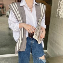 소비르 니트 레이어드 머플러 페이크 어깨 숄 가디건