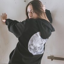 오리지널데이 달 프린팅 후드 티셔츠 남자 여자 커플 시밀러룩 세미오버핏 빅사이즈 4color OIA_0016 OIA_0016
