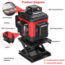 정확한 레이저 레벨기 16 라인 4D 레벨 360 셀프 레벨링 충전식 리튬 배터리 도구 홈 개선, [02] US Plug, 1개