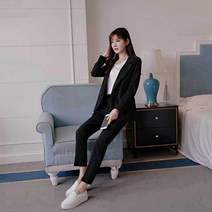 면혼방 여성정장세트 오버핏자켓 세미부츠컷바지 오피스룩 가을정장