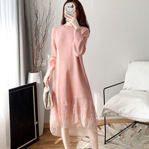 빌리즈빈 봄 여성 라운드넥 빅사이즈 니트 레이스 원피스 7768