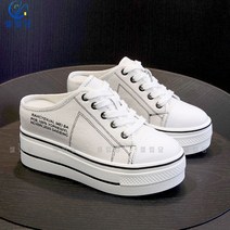 셀럽당 슬리퍼 반 슬리퍼 여성에 뒷굽 없는 키높이 캔버스 슬리퍼