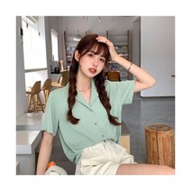 여자 반팔 셔츠 5부 퍼프 풀오버 여름 스트레이트 레이스