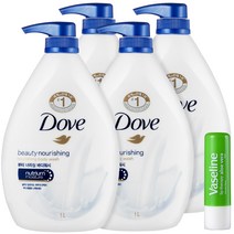 도브 바디워시 바디클렌저 대용량 1000mlX4개+바세린 립밤, {AA1}도브 너리싱 바디워시 1L 4개