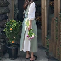 북유럽풍 순면 린넨 파스텔톤 앞치마 18종, 01.레이어드_완두콩색, 1개
