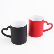 디자인드림 승화전사 매직 하트 머그 변색 온도변화 변온 컵, 검정(무광/하트손잡이)