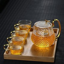 다기세트 꽃피는술잔 화사다도세트 유기 막걸리잔 다도 Teaware 유리 주전자 600ml 높은 붕규산 고온 저항 망치 패턴 주전자 차 세트 필터 버블 컨테이너