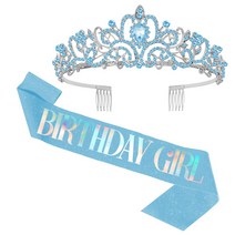 룰루마켓 다이애나 크리스탈 티아라 왕관 어깨띠 세트, 블루 걸