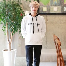 키작은남자 편안한핏 자수 포인트 후드 티셔츠
