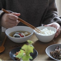 감성 조약돌 공기 대접 면기 3종(밥 국 국수/비빔밥 용 쓰임 도자기 그릇 세트), 화이트