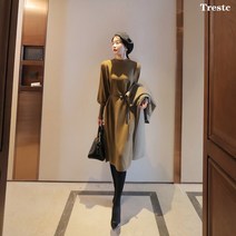 Trestc 여성용 추동 하이칼라 긴팔 니트롱원피스