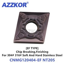 Cnmg1204 ef es om nt205 터닝 공구 인서트 304 316 용 cnc 센터 선반 스테인레스 스틸 금속 azzkor 다이아, 01 CNMG120404-EF NT205