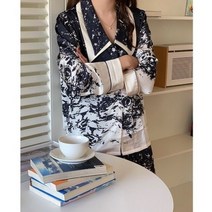 화이트블루 Lisacmvpnel-새로운 봄 여성 잠옷 세트 프린트 패션 스 실크 나이트 웨어 긴 소매 프랑스 스타일 잠옷 2023