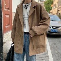 하프트렌치코트 남자 하프기장 가을 와이드 루즈핏 멋진 모직코트 트렌드 2648612332