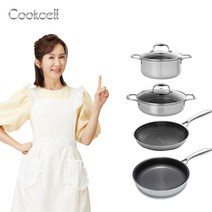 [KT알파쇼핑]쿡셀(Cookcell) 블랙큐브 프라이팬 냄비 4종세트(양수+전골+프라이팬+소테펜+뚜껑2종), 세트