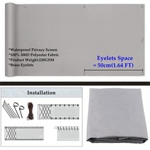가든 가제보 캐노피 천막 텐트 행사용 포차 간이 100 폴리에스터 그레이 안티 uv 방수 발코니 개인 정보 보호 스크린 그물 태양 그늘 그물 정원 방풍 인클로저 펜싱 그물, CHINA, 0.9m x 2m, Eyelets Space 50cm