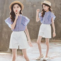 베비포 여아용 날개 블라우스 5부 반바지 상하복 세트 YQ5