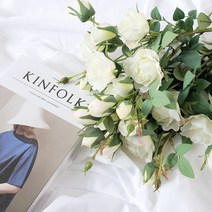 에스메랄다 장미 조화 꽃다발 부쉬 인테리어 꽃장식 인조꽃 셀프웨딩 부케 프리미엄 실크플라워, 화이트