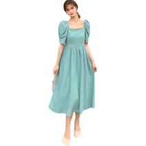 눠웨이 여름 하객 원피스 스퀘어넥 벌룬소매 주름 롱 원피스