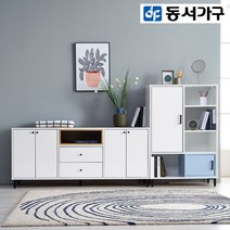동서가구 아론 높은거실장＋장식장 DF915130, 거실장색상_오크[무광] 공간박스색상_레드_오크[무광]