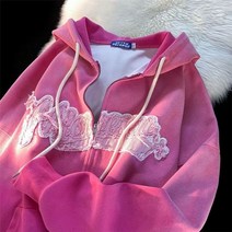 여성 기모 후드 집업 롱후드 양기모 학생 티 퍼 점퍼 밍크 자켓 웜업 편지 패치 패션 트렌드 디자인 센스 틈새 지 까마귀 커플 y2k 탑스 카디건 느슨한 까마귀 womens