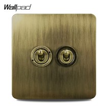 토글스위치 벽조명 스위치 2 갱 토글 골동품 황동 스틸 패널 Wallpad H6 시리즈 4 색 옵션 86x86mm, 01 Antique Brass