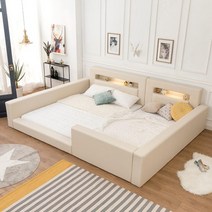 고릴라가구 허그 LED 패밀리침대 [둥지형SS+SS]_매트별도, 그레이