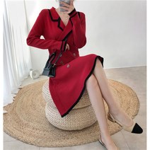 레인보우 날씬 가을 캐주얼 프렌치 플레어 봄 여성 니트원피스