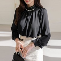 스타일온미 오인프 골드펄 러플 진주비즈 블라우스