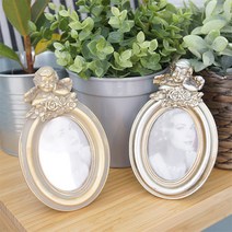 [루피너스] 장미천사 미니 액자-원형 (2color) 인테리어 웨딩 가족 탁상 액자, 골드