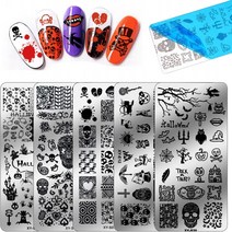 Konsait 5Pack Halloween Nail Art Stamp Template Nail Stamping Plates Pumpkin Ghost Skull Bat Templat, 1