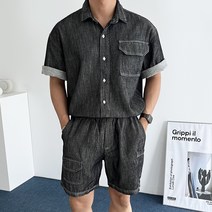 데일트 남자 오버핏 린넨 여름 데님 반팔 셔츠 남방