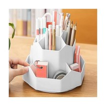 IKEFLY 책상용 펜 정리함 360도 회전 9개 슬롯 책상용 펜 홀더 귀여운 회전 책상 정리함 및 액세서리, One Size, Grey