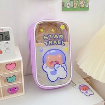 아트백 미술가방 화방용품 한국어 대용량 연필 케이스 투명 편지지 만화 연필 상자 여성 메이크업 보관 학교, 4