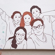 [주문제작] 일러스트액자 캔버스액자 인물일러스트 일러스트드로잉 캐리커쳐 기념일선물 부모님선물 연인선물 스승의날선물 크리스마스선물, 4명