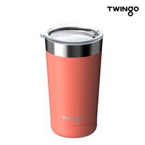 트윙고 린도 텀블러 450ml 이중진공 스텐 투명뚜껑 안티스크레치 보온병 사무실, [리빙랩]린도 텀블러 450ml(코랄)