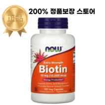 NOW Foods Extra Strength Biotin 나우푸드 엑스트라 스트렝스 비오틴 바이오틴 비타민 헤어 10 000mcg 비건 베지 120캡슐, 비오틴 함량 5000mcg, 120 카운트