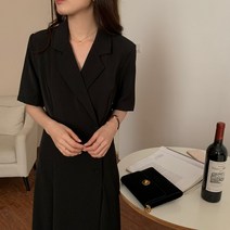 담빛스토어 빅 카라 배색 블랙 롱 원피스
