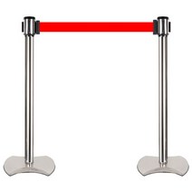 리빙플랜 H형 자동벨트차단봉 1세트 봉2개 (벨트폭5cm / 길이2M / 봉50mm), 적색