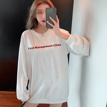 트렌드 작은 키치한 유행 라운드넥 핑크맨투맨 와이드 루즈핏 이니셜 상의 여성 3759234389, 화이트 XL