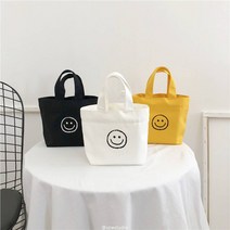 다용도 스마일 에코백 캔버스 보조가방 실내화 도시락 미니