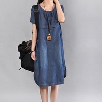 [이꾸띠] 오흐디디누리 여성 여름 원컬러 라운드넥 데님 언발 편하게 입는 청원피스