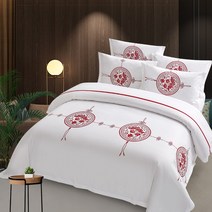 간절기침구세트 가을이불호텔 호텔 민박 침구 스타 호텔 60 개 80 개 고밀도 디지털 인쇄 3 종 또는 4 종 세트, NONE, 81. 색상 분류: 60 Fuqi Mingyue-Red, 적용 가능한 침대 크기: 18m 침대 4 피스 슈트 22  22m 이불에 적합