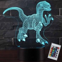 3D 착시 공룡 7 색 LED 원격 제어 터치 수면 야간 조명 동물 속에서 빛나는 장난감 소년 생일, 05 03 Black base