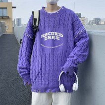 가을과 겨울 찢어진 스웨터 남성용 조수 브랜드 일본 복고풍 힙합 하이 스트리트 청소년 아메리칸 니트