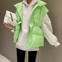 네온 스트링 하이넥 웰론 패딩 조끼 베스트 루즈핏 4컬러
