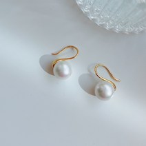 14k 스와로브스키 혼주 한복 진주 귀걸이 10MM 드롭 은 귀걸이