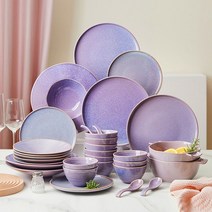 LOVFIR 럭셔리 퍼플 계열 도자기 식기 세트 4인 식기세트 16p 6인 식기세트 28p