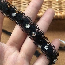 페브릭장식1.5CM 폭 반짝이 3D 구슬 라인석 레이스 원단 자수 리본 칼라 아플리케 트림 웨딩 스커트 바느, 01 Black